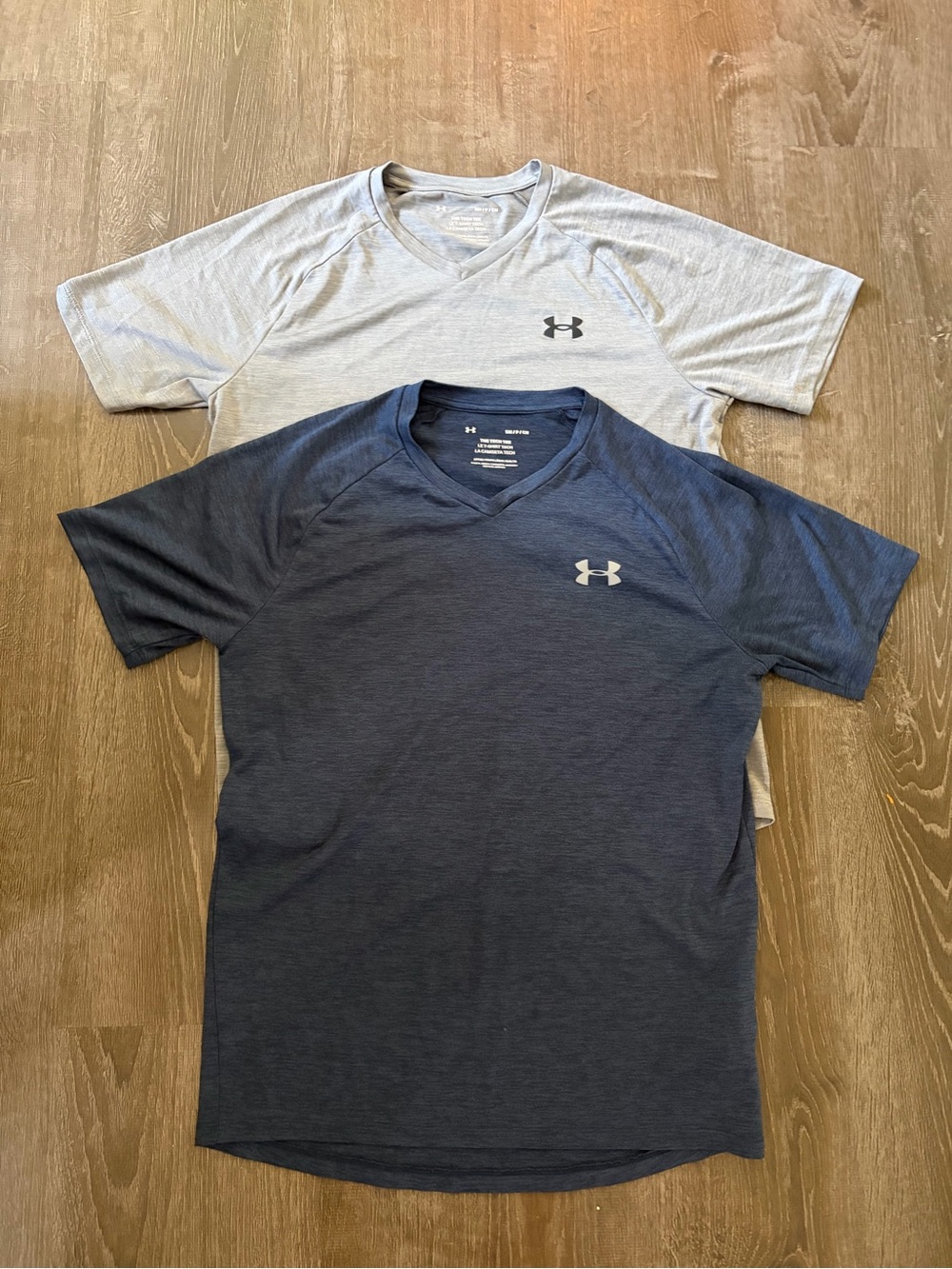 Under Armour Men’s Small Tech Tee V-Neck Shirt Bundle (Lot of 2) Gray & Navy
